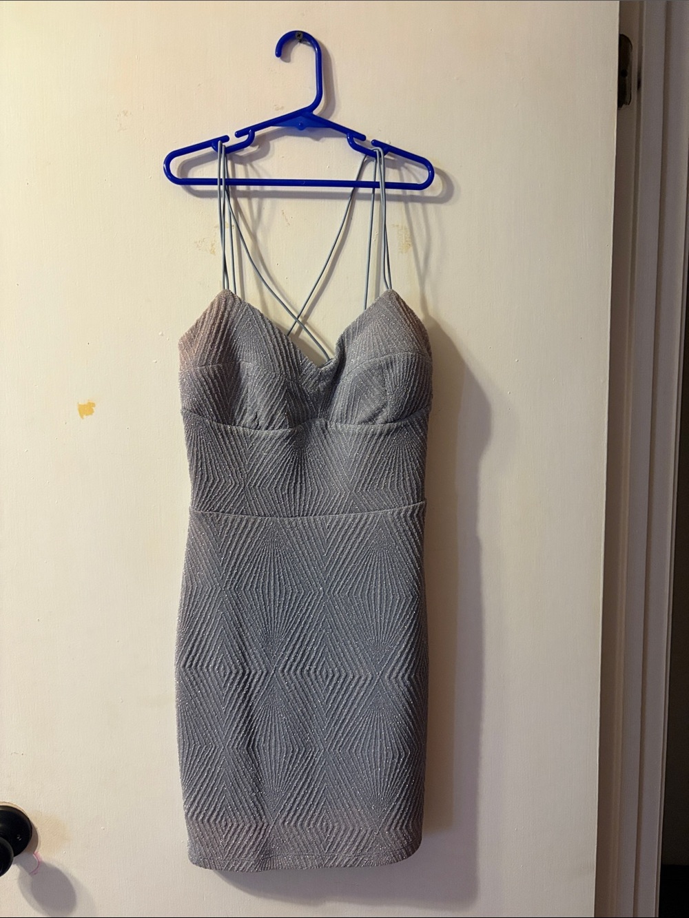 Silver Gray Textured Mini Dress with Crisscross Straps